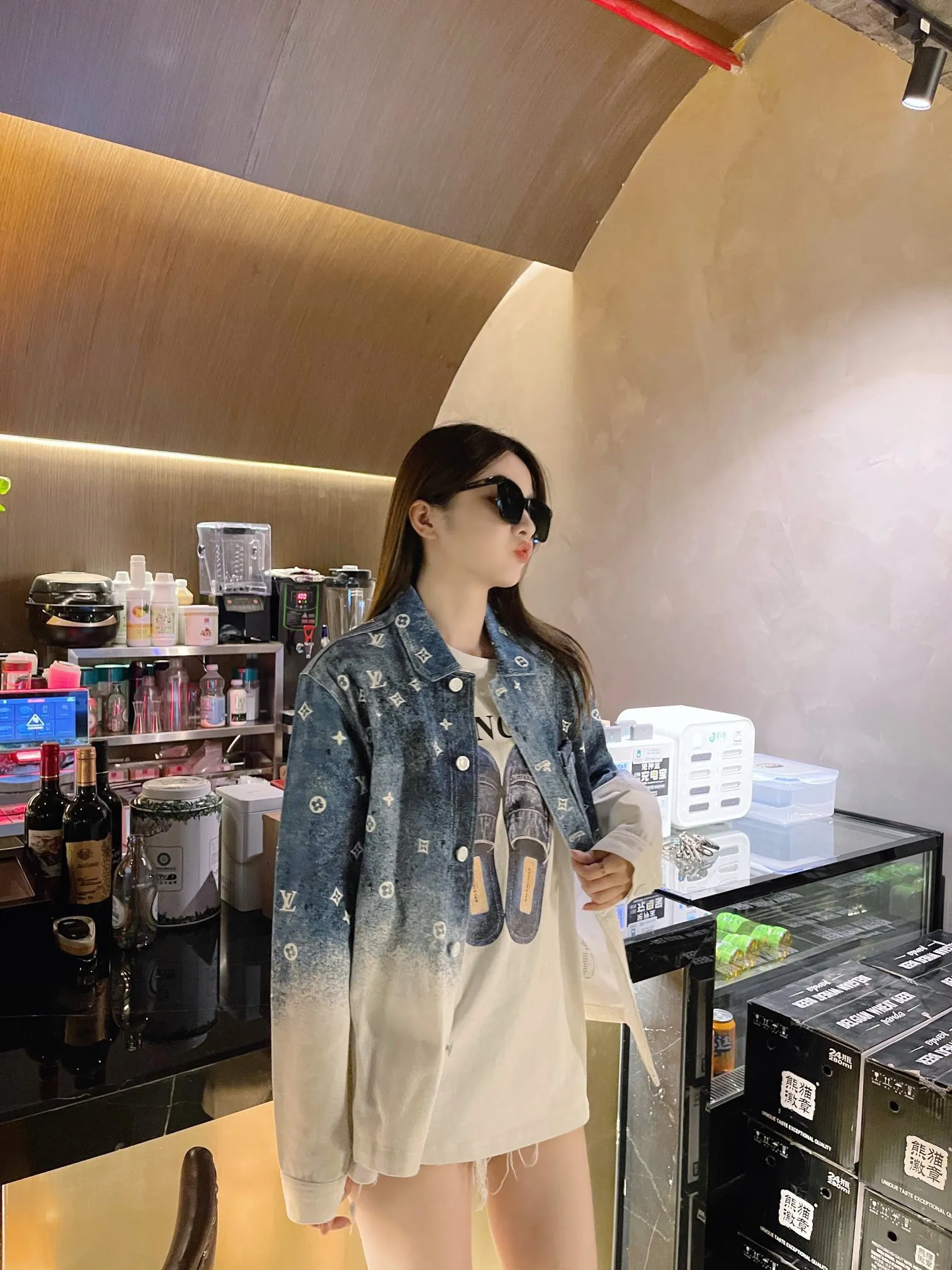 Louis Vuitton/Louis Vuitton Starry Sky Rendering Old Floral Gradient Denim Shirt Jacket